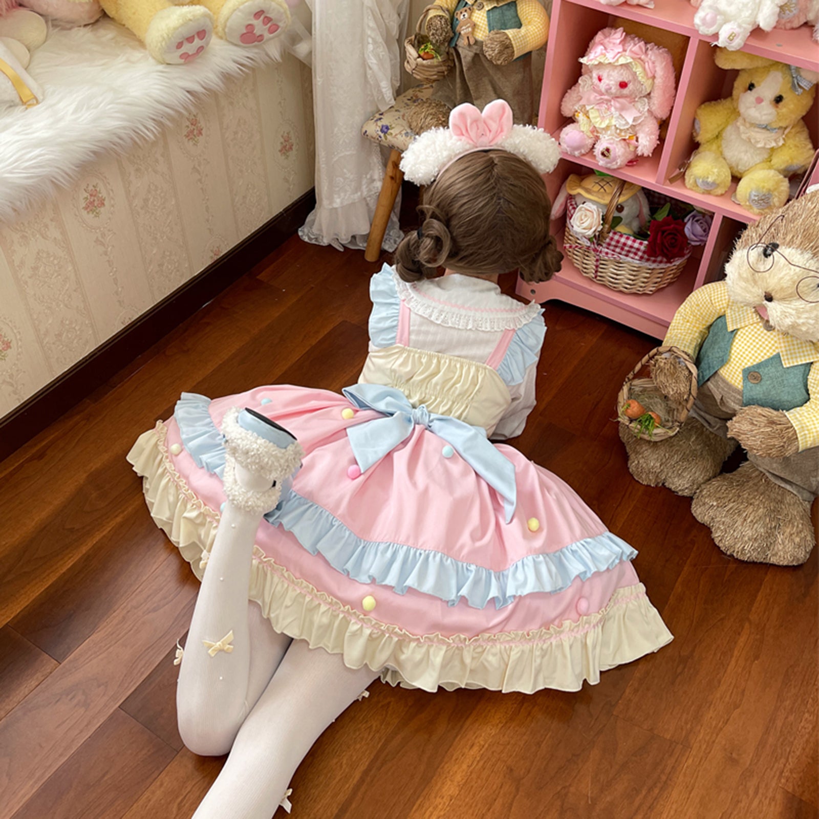 Adorable Princess Dress for Girls Sweet Long Sleeves Swing Party Dresses Frilly Ruffle JSK with Bows
